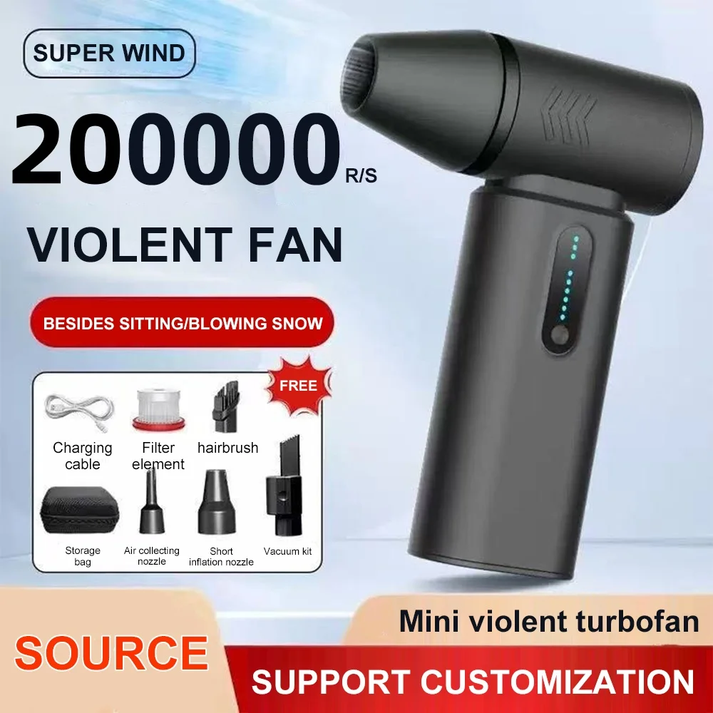 Violent Fan 200000RPM Powerful Air Blower Vacuum Dust Cleaner Type-C Charging Strong Winds 60m/s Brushless Turbo Jet Blower Tool