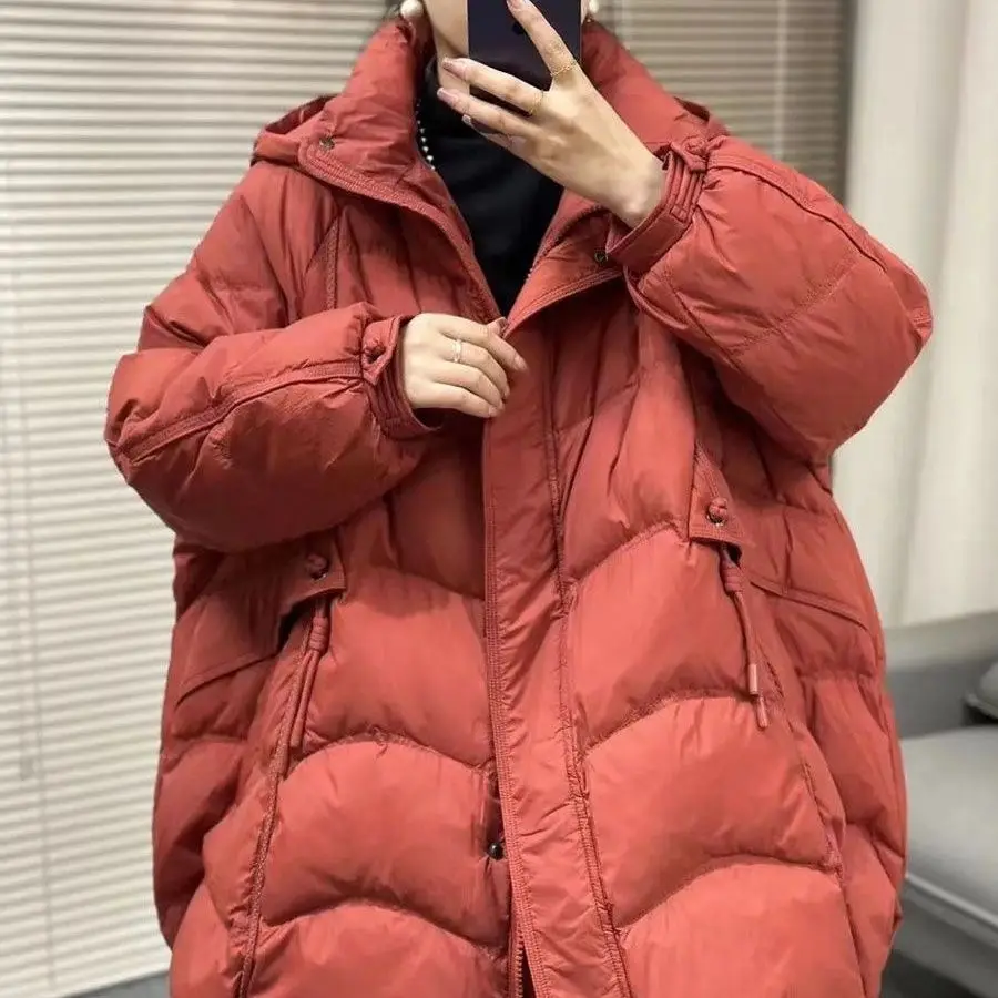 

2025 European Fashion Winter New Women's Down Jacket Windproof Hooded White Duck Down Oversized Jacket