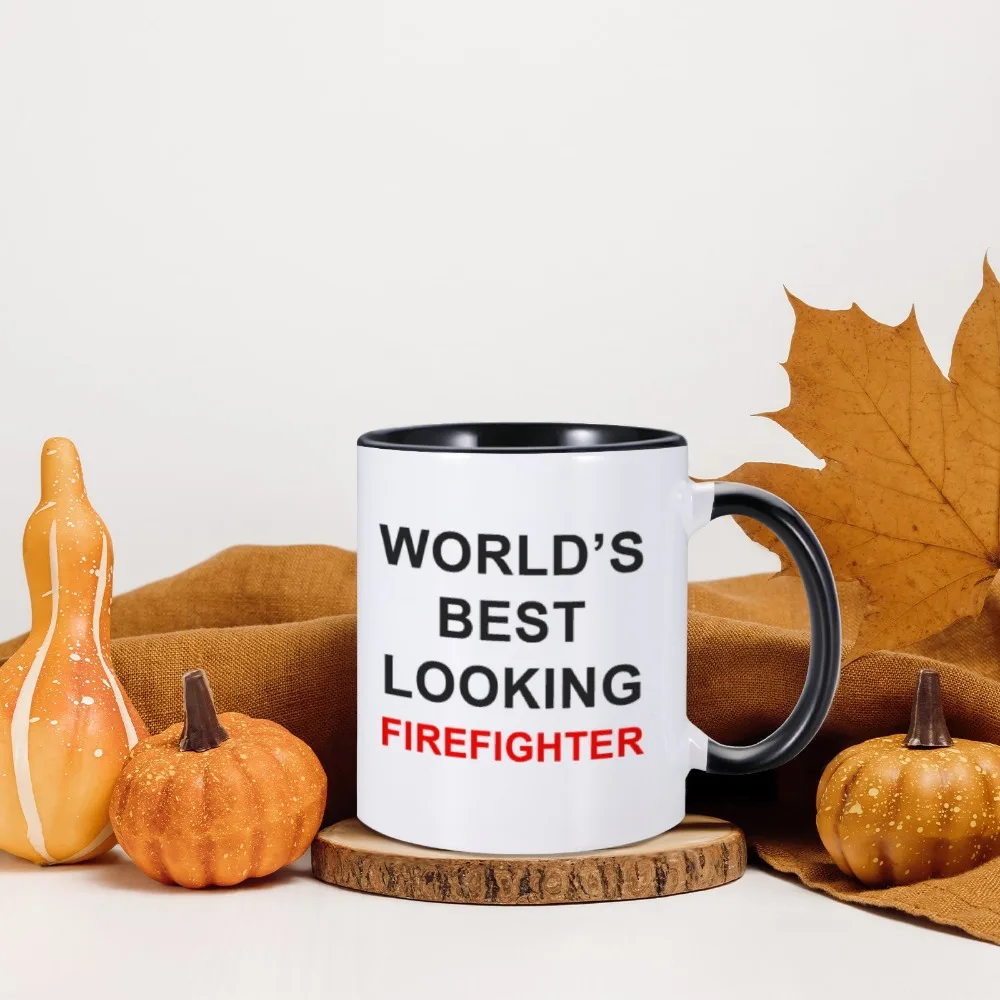 Funny Coffee Mug World's Best Looking Firefighter Novelty Cup Great Appreciation Gift Idea for Fire Fighter Fire Department Cup