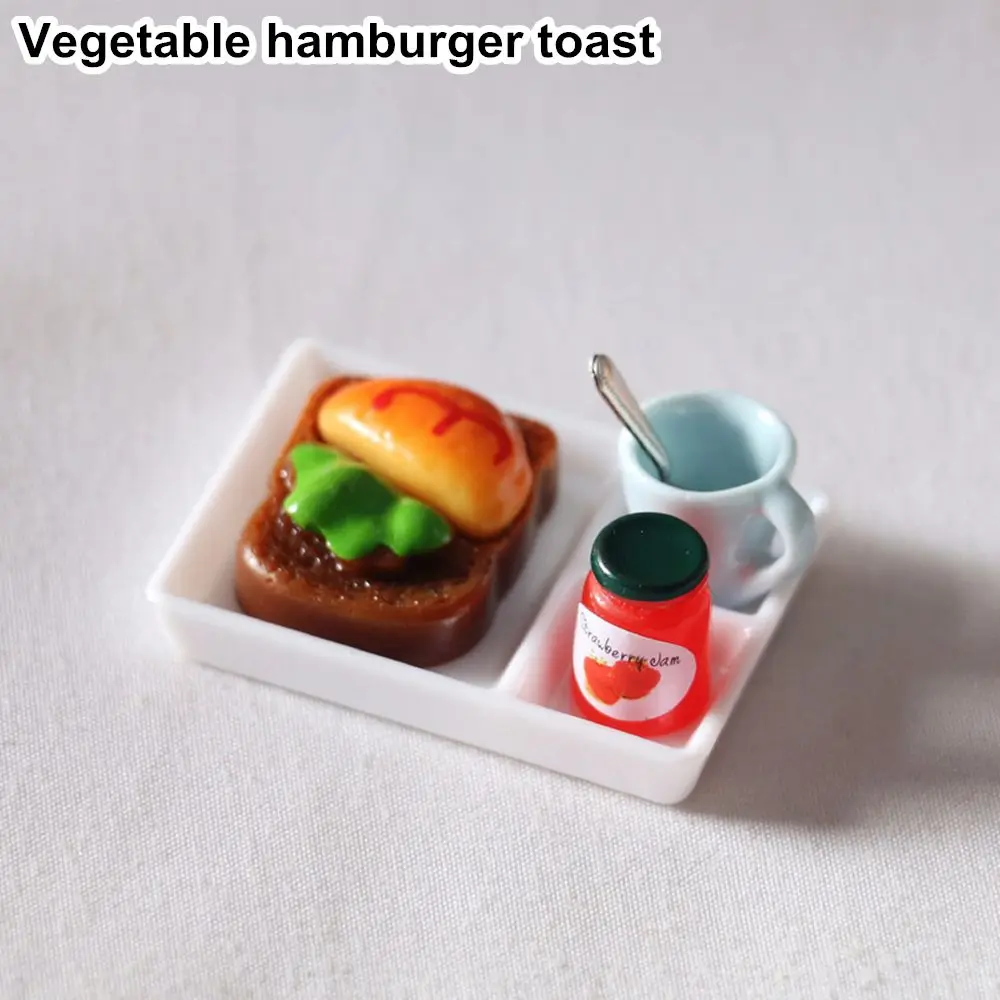 Милая обеденная тарелка, чашка, миниатюрная модель еды, тост, хлеб, кукольный домик, игровой кухонный аксессуар