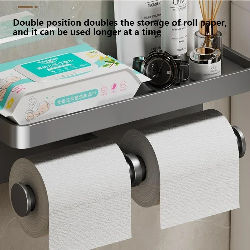 Bathroom Tissue Box Wall-mounted Toilet Paper Holder Towel Roll Storage Punch-free Mobile Phone Holder Aluminum Alloy