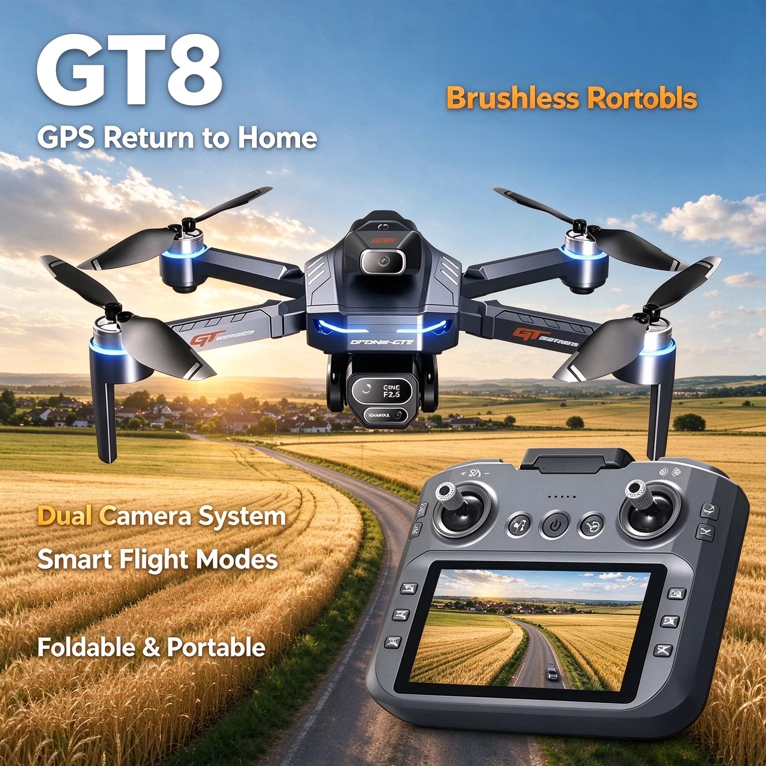 Optical Flow Drone GT8 Professional Dual Camera 8K GPS FPV Brushless Motor Hovering Folding Quadcopter 4K RC Toy