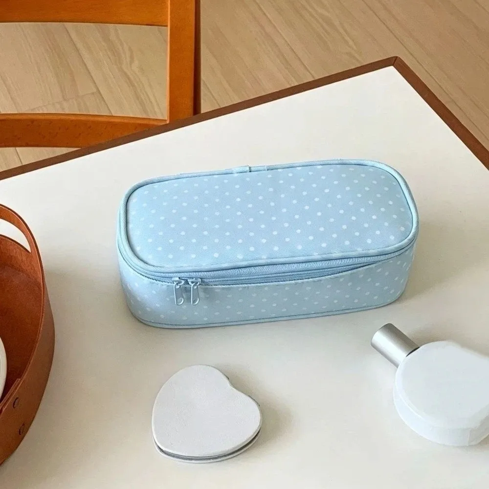 Organizer Polyester Polka Dot Makeup Bag Light Blue Multi Size Cosmetic Pouch Zipper Checkered Wash Bag Portable