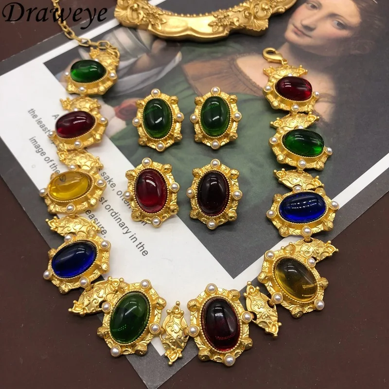 

Draweye Pears Necklace for Women Medieval Palace Style Vintage Luxury Jewelry Party Geometric Elegant Collares Para Mujer