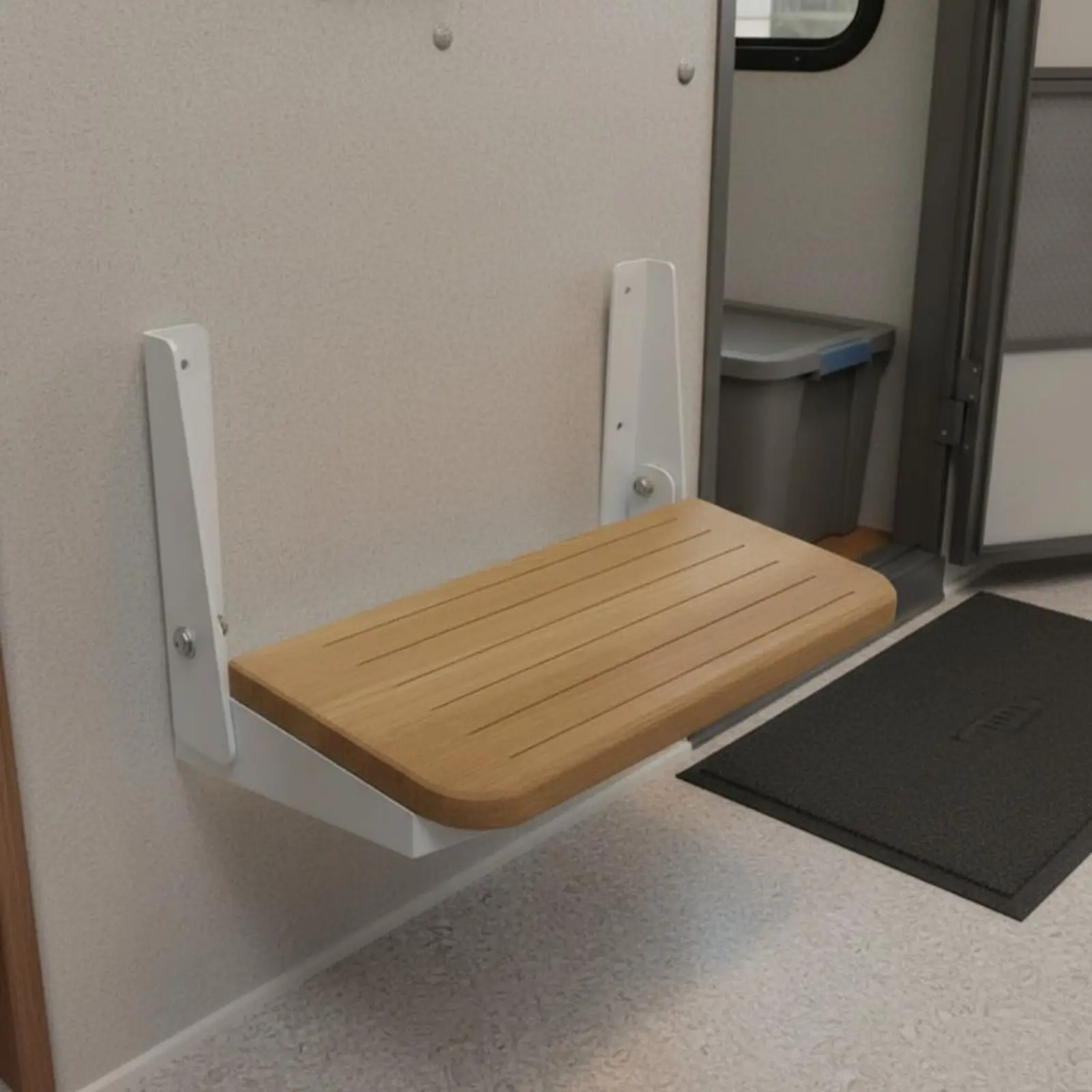 

Foldable Teak Step Aluminum Alloy Boat Fold-up Step Fold-up Footrest Space Saving Watercraft Accessory White Painted Brackets
