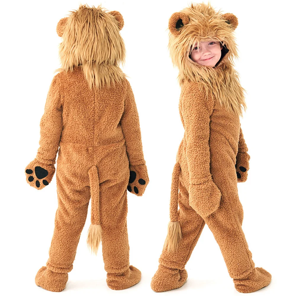 Cute Little Lion Cosplay Jumpsuit for Boys Halloween Cosplay Costume Animal Fur Sweater Children June 1st Stage Show Clothing