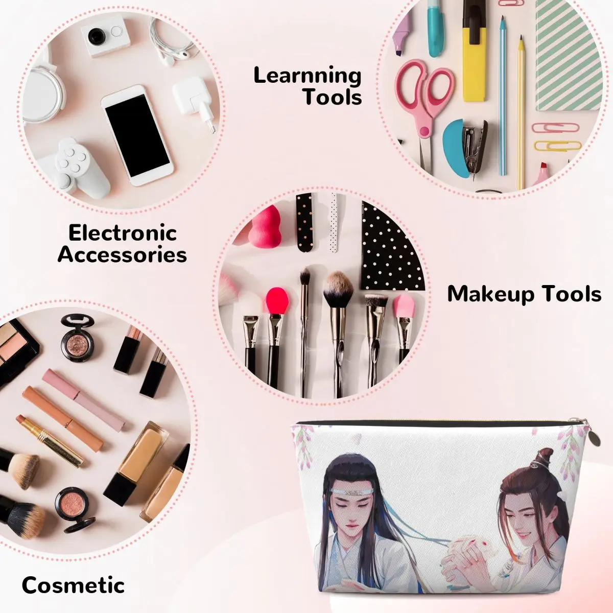 لان وانغجي الأزرق ساكورا الفن الجامح مو داو زو شي جوسو لان حقائب مستحضرات التجميل النسائية السفر ماكياج المنظم الحقيبة تخزين أدوات الزينة #4