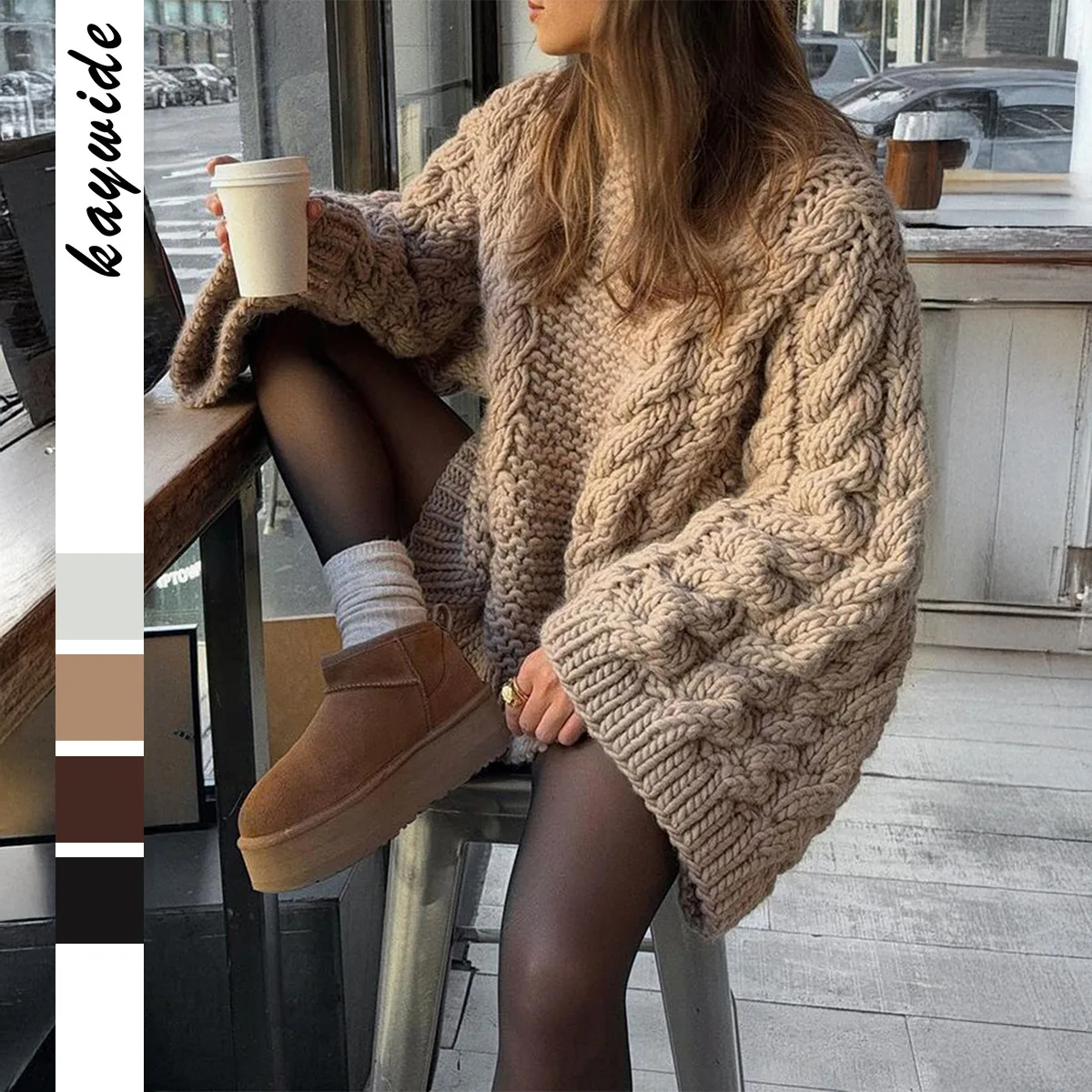 

DiYun Casual Knitted Long Sleeve Sweater Coat Women's Autumn Winter Fashion Independent Station Plus Size Clothing