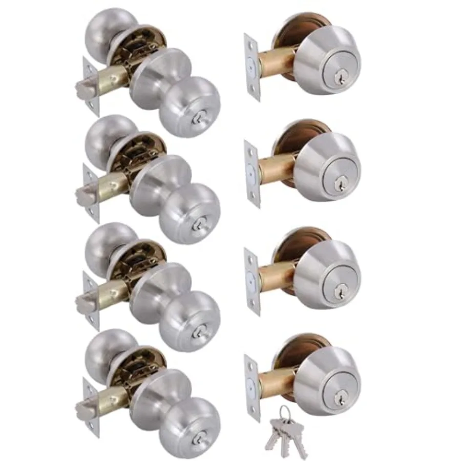 

Pack All Keyed Identical Deadbolt Door knob Single Cylinder Deadbolt Lock Combo Set, Classic Exterior Door Knobs with Deadbolt