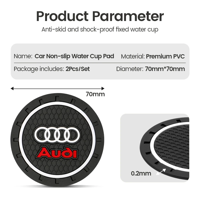 Auto entalhe do copo de água para Audi, esteira do Não-deslizamento, acessórios do carro, Sline, A4, TT, A6, A3, A8, Q3, Q5, Q7, Q8, Sline, 2 PCes