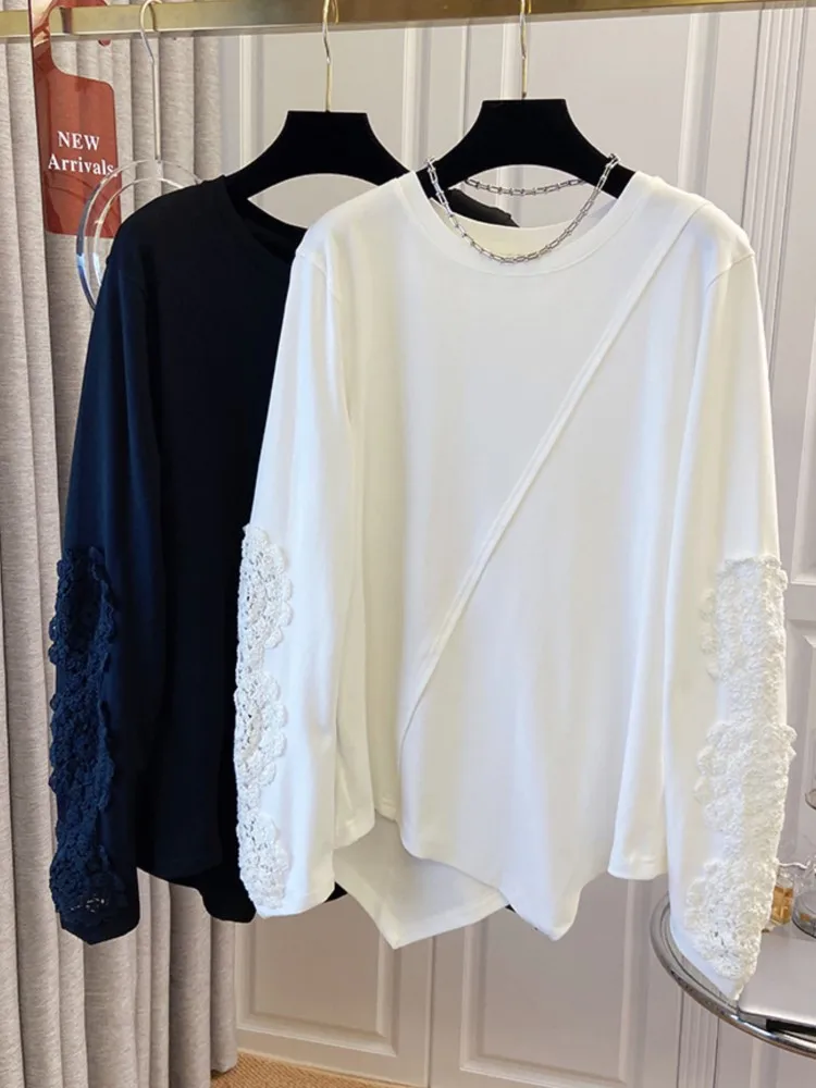 Oversize Autumn Patchwork Irregular T Shirt Women Korean Loose Long Sleeve Blouse Woman Ladies Tops Blusa Feminina - Image 3