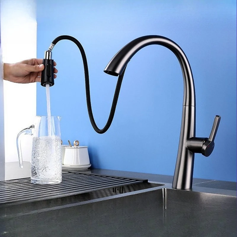 

Серая кухонная мойка из нержавеющей стали, раковина для горячей и холодной воды, выдвижной роторный бытовой смеситель