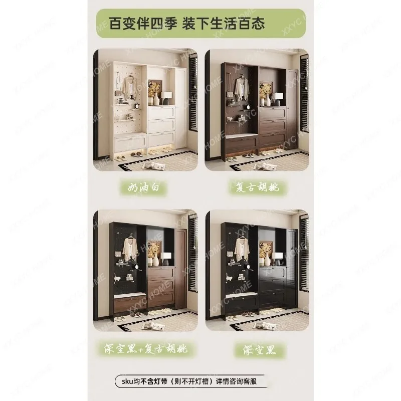 XX ultra-thin storage cabinet integrated against the wall household cream wind storage with hole board door entrance cabinet