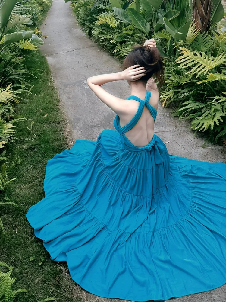 Bleu pur désir noeud Neline Dr femmes plage Vaion Sexy épicé Bal longue Dr vacances Sle jupe portefeuille