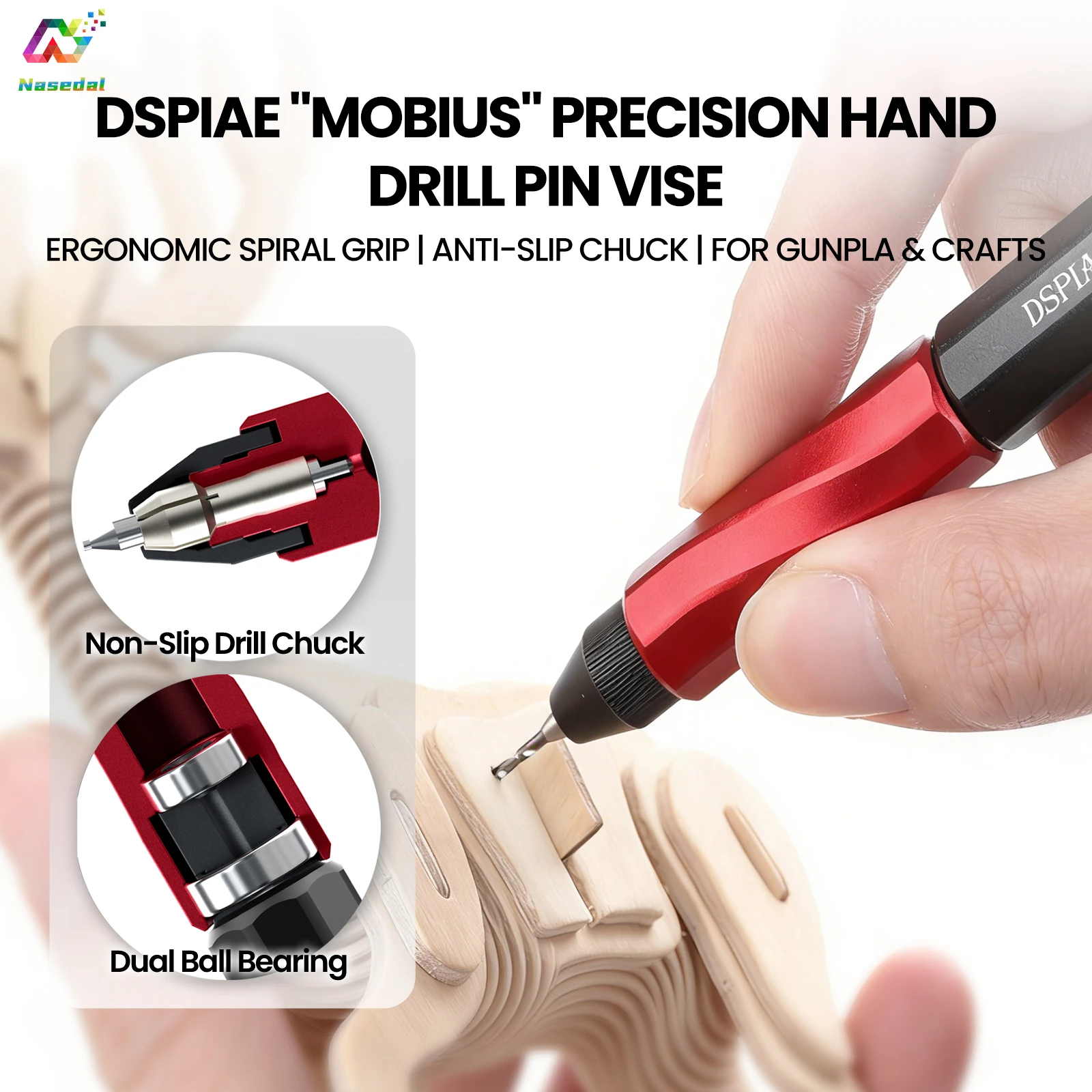 DSPIAE AT-MHD Mobius Hand Drill Pin Vise Dual Bearings Anti-Slip Chuck for Gunpla Scale Model Building Drilling Hobby DIY Craft