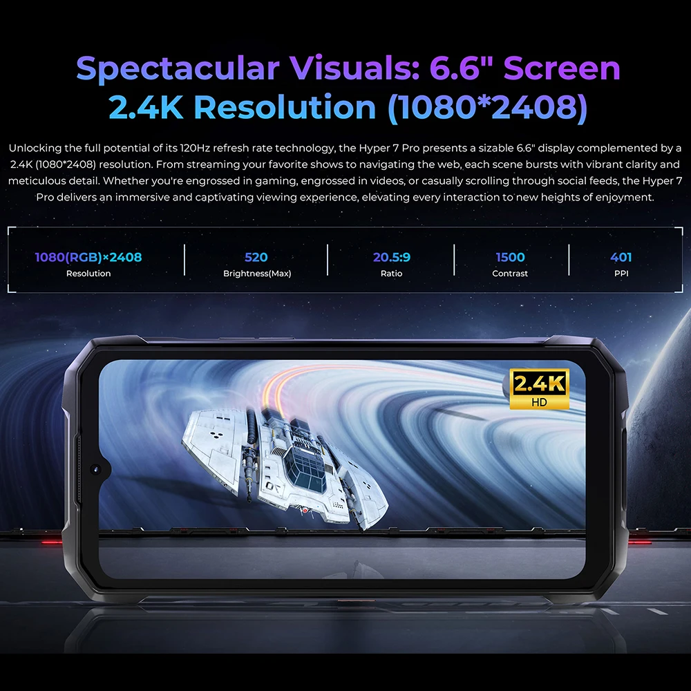 كاميرا HOTWAV Hyper 7 Pro 5G متينة 7050 5G 16GB + 256GB 200MP كاميرا 6.6 بوصة 120 هرتز 2K شاشة 10800 بطارية أندرويد 14