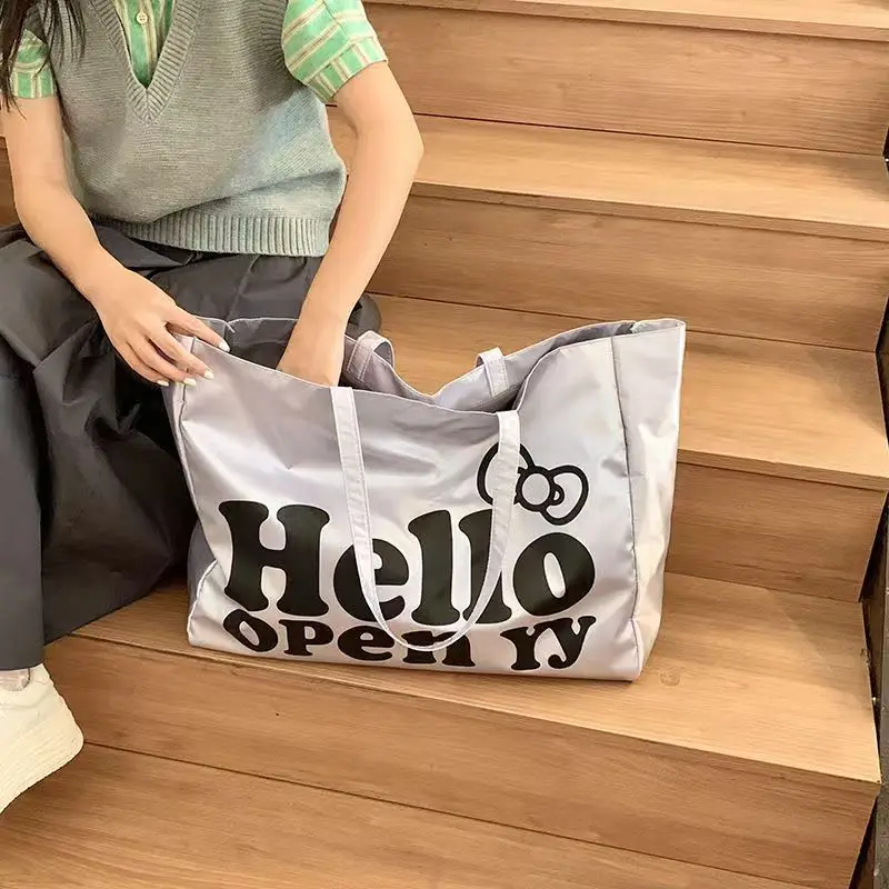 Bolsa tote medieval de grande capacidade Hello Kitty, bolsa de ombro fofa da moda, bolsa de couro macio para estudantes