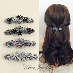 The new Korean version of the crystal flower spring hairpin elegant rhinestone wild ponytail hairpin women's hair accessories