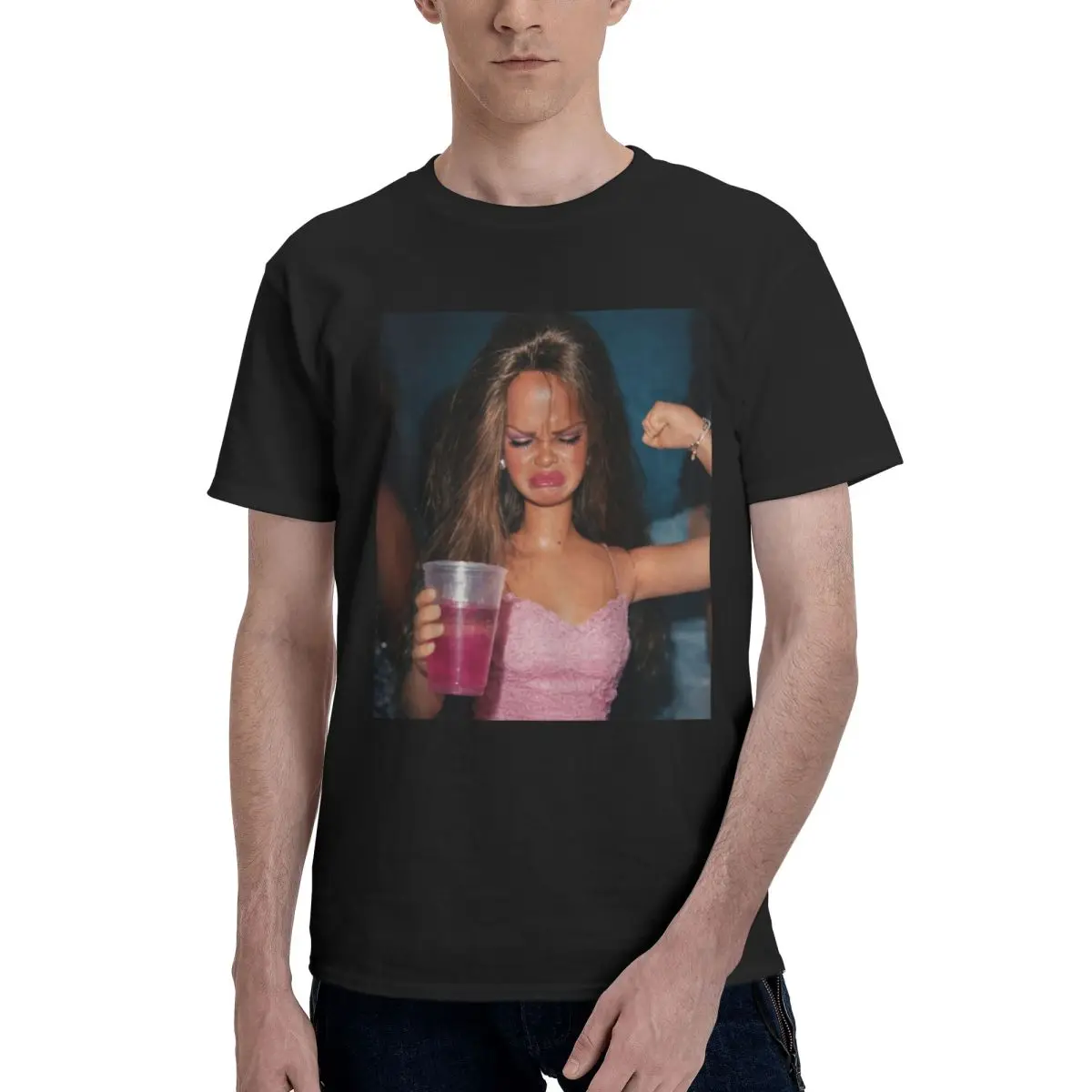 Funny Doll Face Sarcastic Doll Girl Party Drinking Doll Meme Funny T Shirts Graphic Y2K Pops O-neck Men Women T-Shirt Clothing