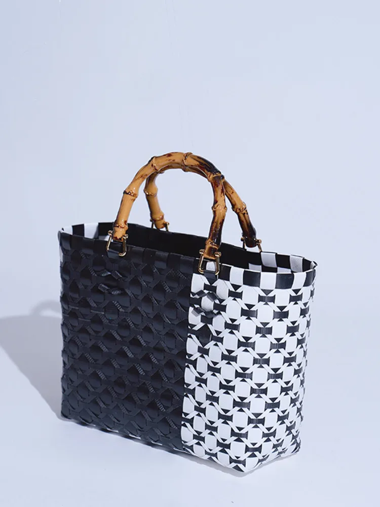 JNMC Splicing Women's Handmade Woven Shopping Handbags And Vegetable Baskets