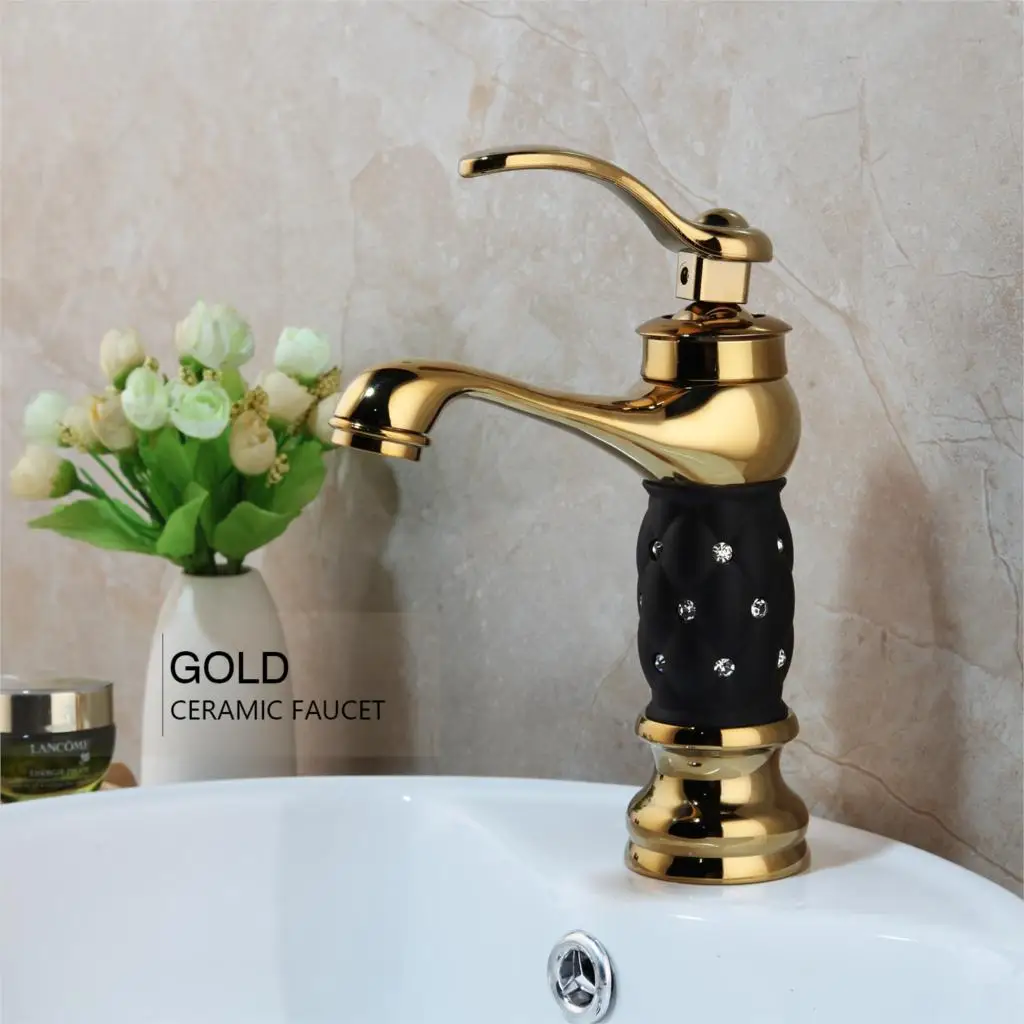 KEMAIDI Gold Polished Counter Top Bathroom Faucet Wash Basin Tap Swivel Single Handle Hot and Cold Water Mixer Tap