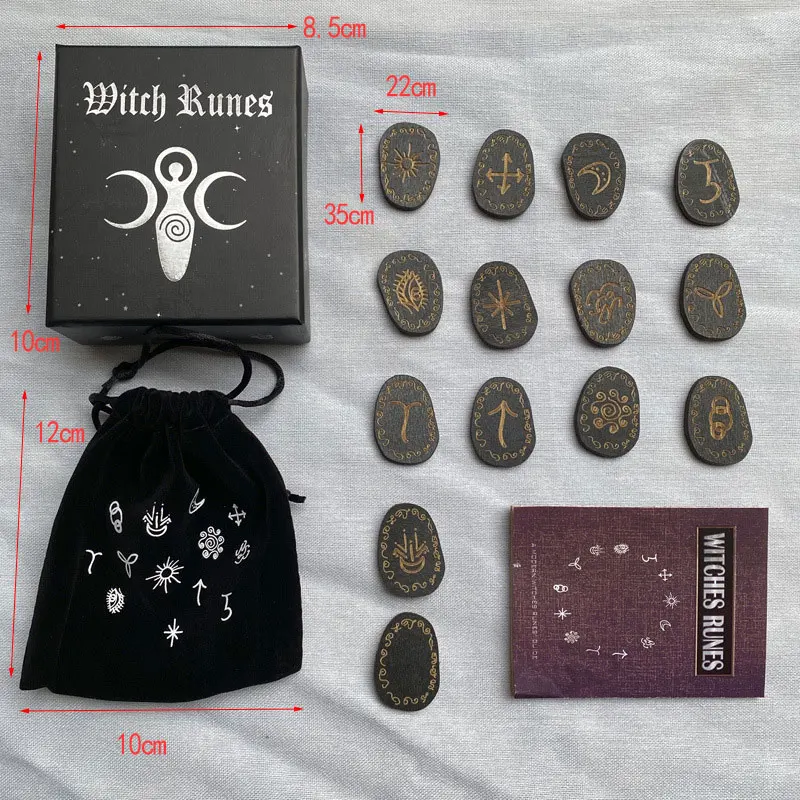 Wood Runes Stone Set Witches Rune Set 14 PCS Engraved Rune Symbol for Meditation Divination Rune Stones Set with Storage Bag