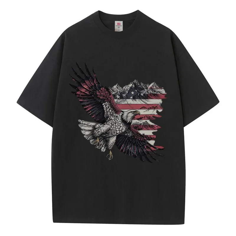 Graphic T Shirts Mens Womens Eagle American Flag Graphic Pure Cotton Breathable Heavyweight Drop Shoulder Tops High Quality