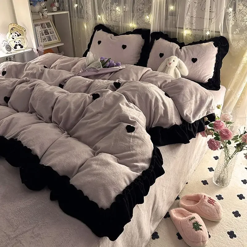 French Dot Butterfly Print Quilt Cover Comfortable Skin Friendly Winter Thickened Bed Sheet Machine Washable Anti Static Bedding