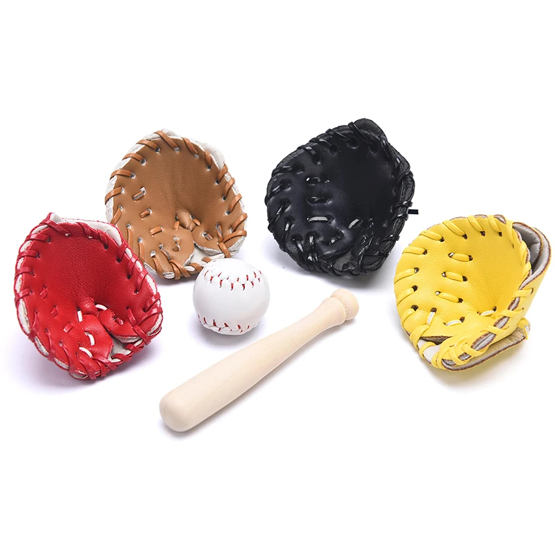 3Pcs/Set 1/12 Dollhouse Mini Baseball Bat Glove and Ball Model Game Ornaments