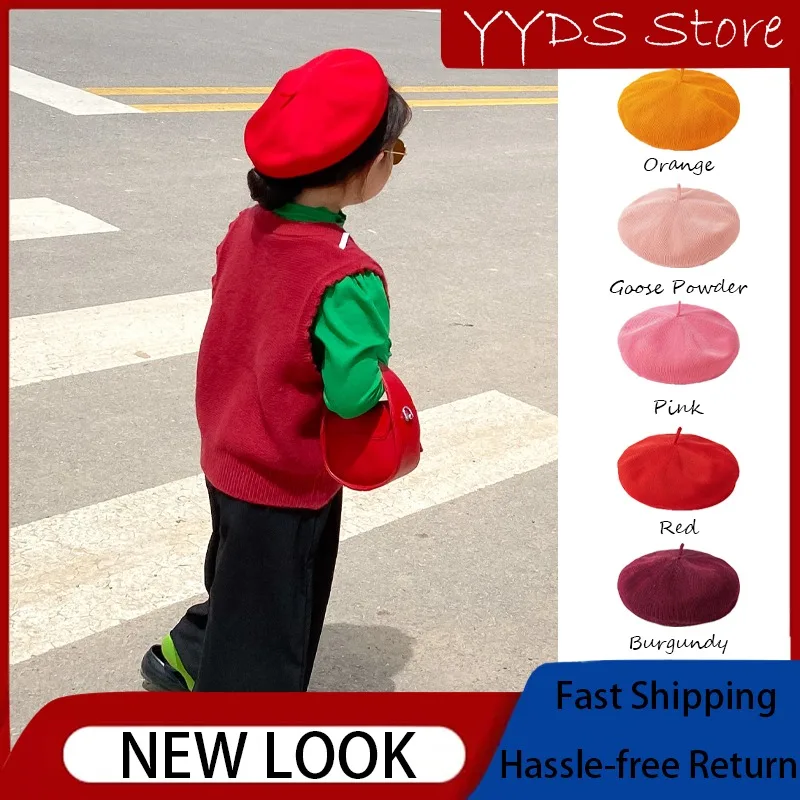 

Детский всесезонный вязаный шерстяной берет: весна-лето, дышащая, осенне-зимняя теплая, регулируемая шапка художника, модная