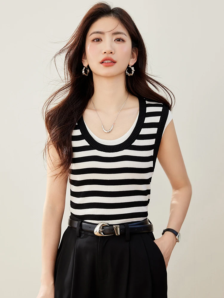 

Striped Vest For Women 2025 New Summer Casual Knit Tank Top Korean Fashion Sleeveless Tops
