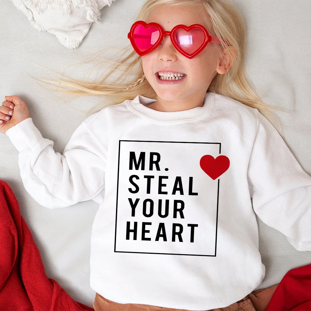 Mr. Steal Your Heart Print Kids Sweatshirt Boys Girls Valentine's Day Party Outfit Girl Pullover Top Child Holiday Hoodie Shirts