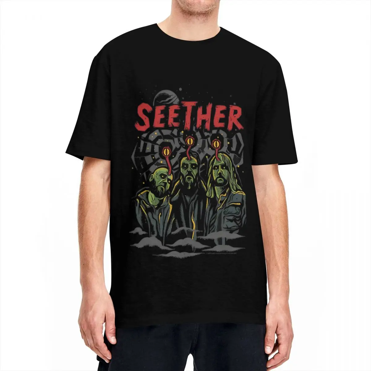 Seether Affiche Les Bouillonnements Sombres T Shirt Men Cotton Tops Kawaii Crewneck Short Sleeve