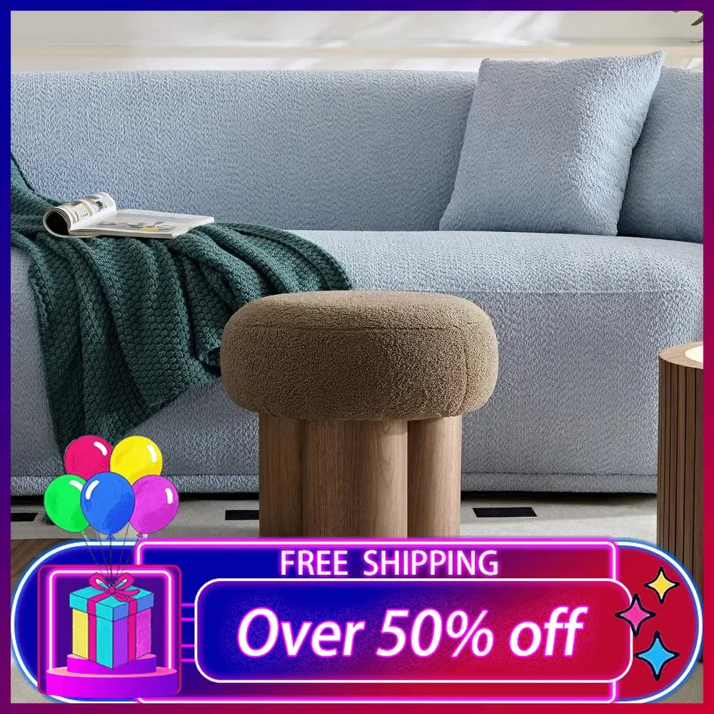 ผ้ารอบ Ottoman สตูลเท้า,โมเดิร์นรูปเห็ดขนาดเล็กเท้า,Comfy ชั้น Pouf สําหรับห้องนั่งเล่น,ห้องนอน,Faux Teddy FUR