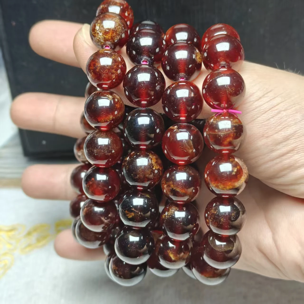 Brasilianische 100% AAA Natürliche Rote Orange Granat Runde Perlen Armband Halskette Januar Geburtsstein, Großhandel Unisex-Stile – Detail 3