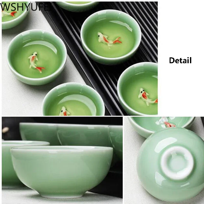 6 pcs/lot  Tea set Small Tea Cup Ceramic Tea Set Household Single Cup Master Blue and White Porcelain Tea Celadon Gift Box
