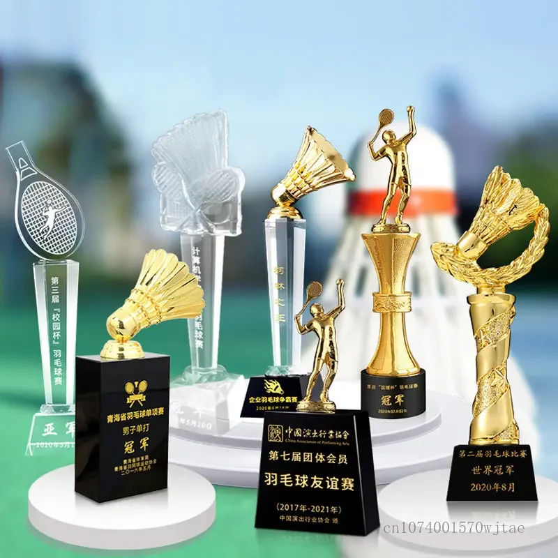 

Customized Resin Crystal Trophy for Badminton Competition, Creative Champion Runner-up and Runner-up reward, Home Decor, 1Pc