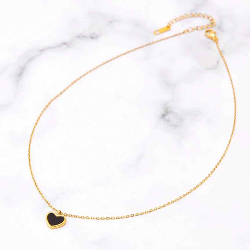 316L Stainless Steel Black Acrylic Heart Pendant Necklace Ladies Fashion High Jewelry Accessories SAN299