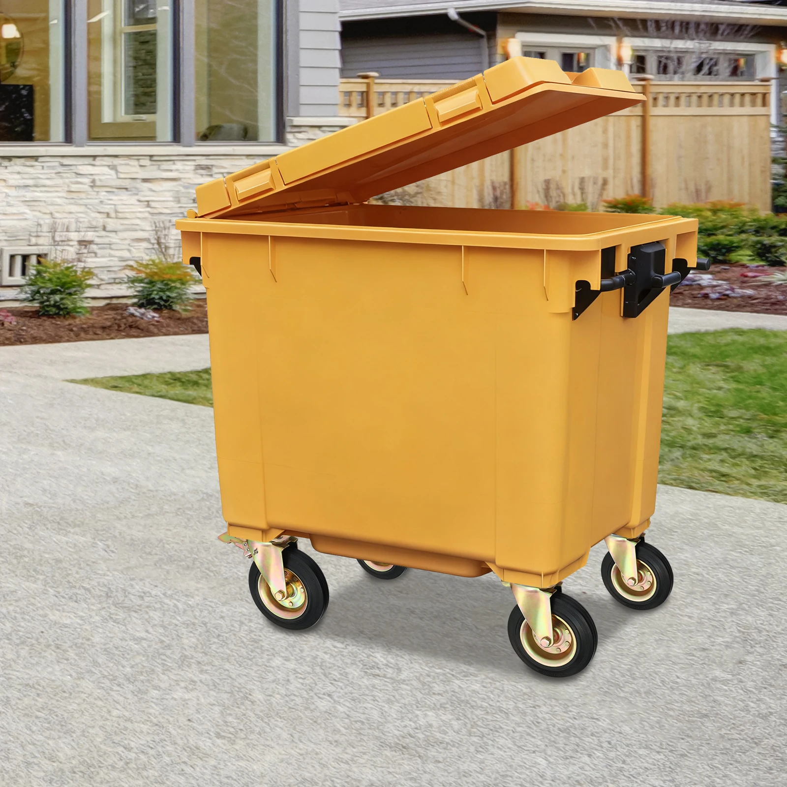 Black Galvanized Steel Heavy Universal Wheel 200mm Rubber Wheel with Brake 8-inch Caster 4 Pack