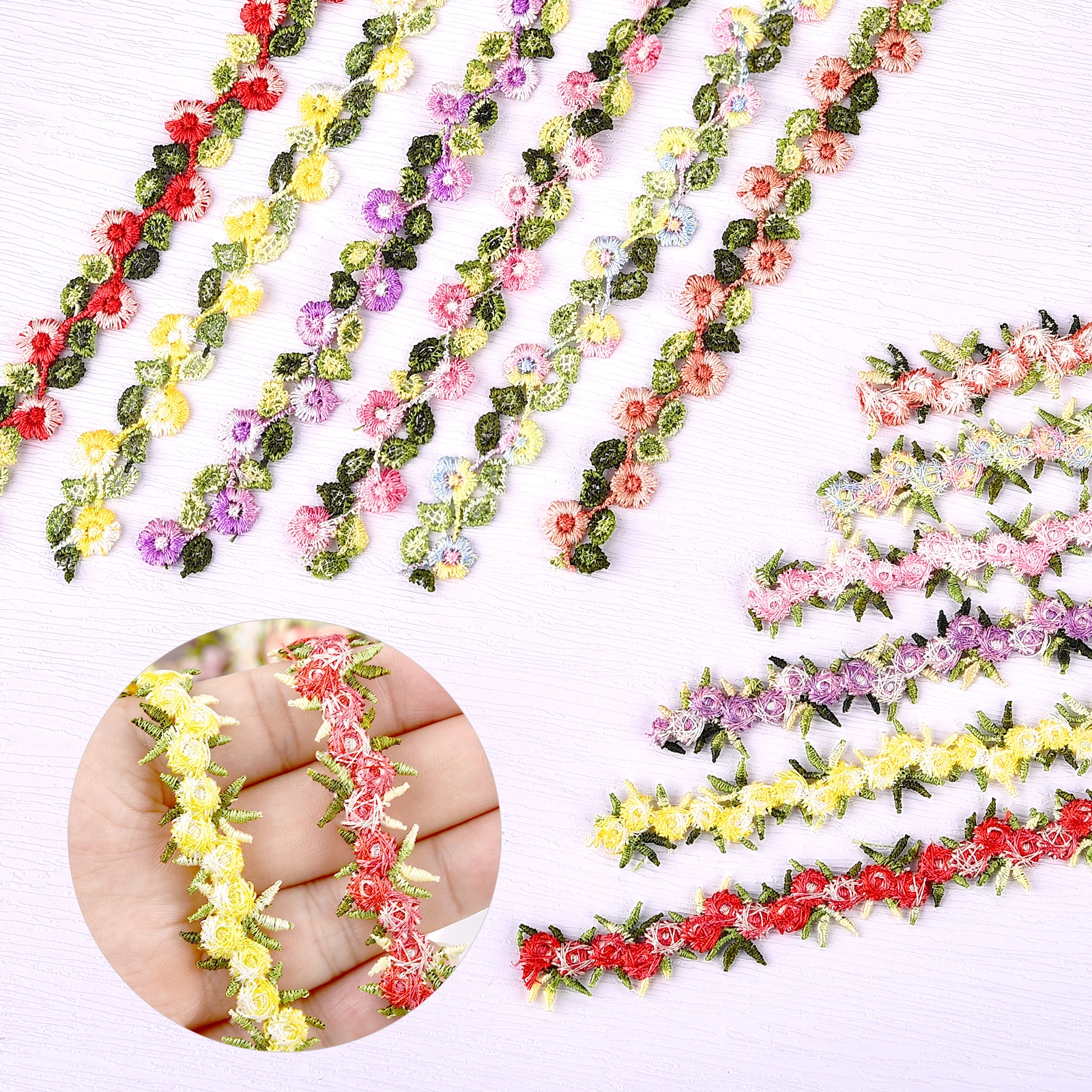 

2 Yards/Lot Embroidered Flower Lace Trim Wedding Dress Ribbons Fabric Trim DIY Craft Water Soluble Sewing Clothes Accessories