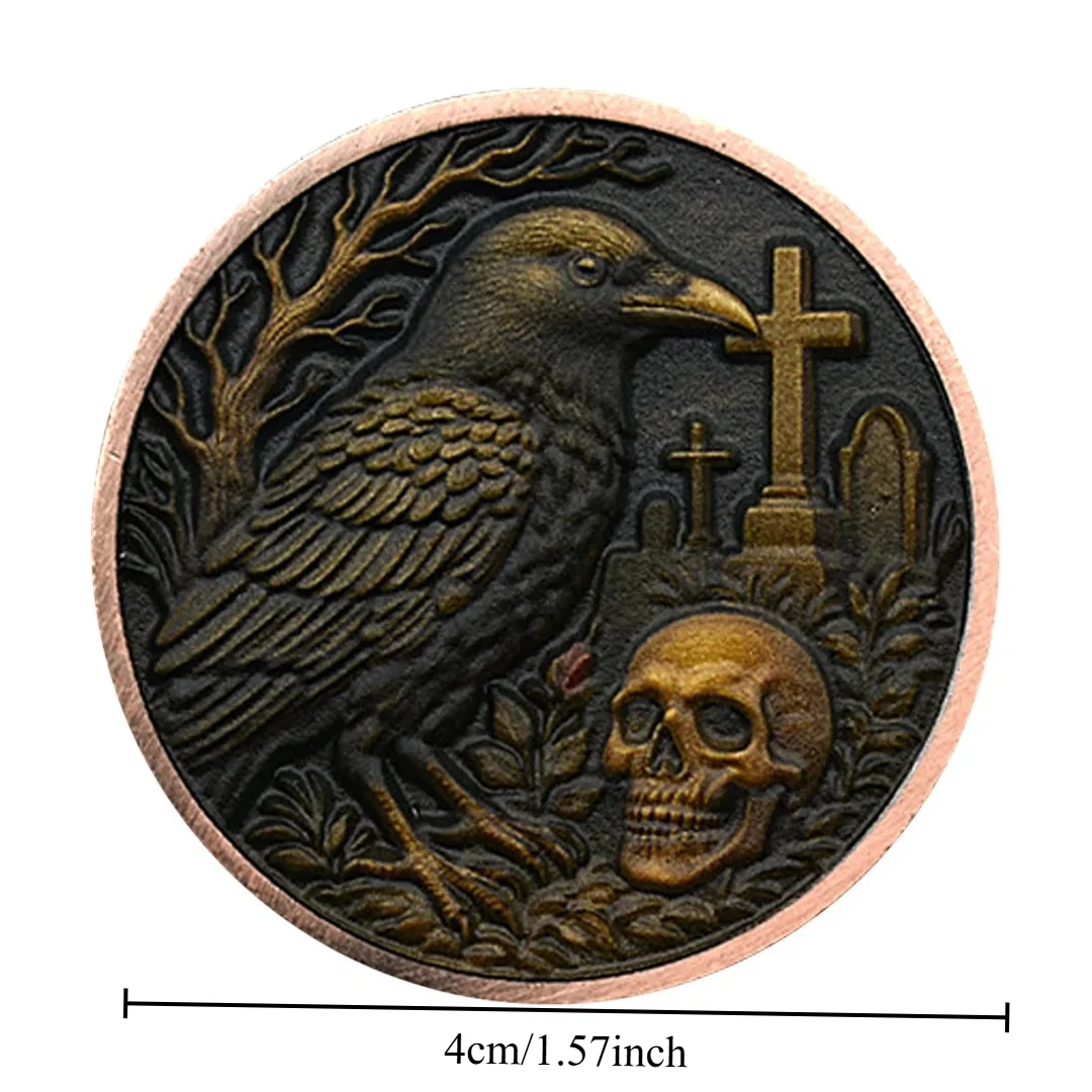 Memento Mori Skull Rose Commemorative Coingold Plated Crow Cross Collectible Coin Home Decoration