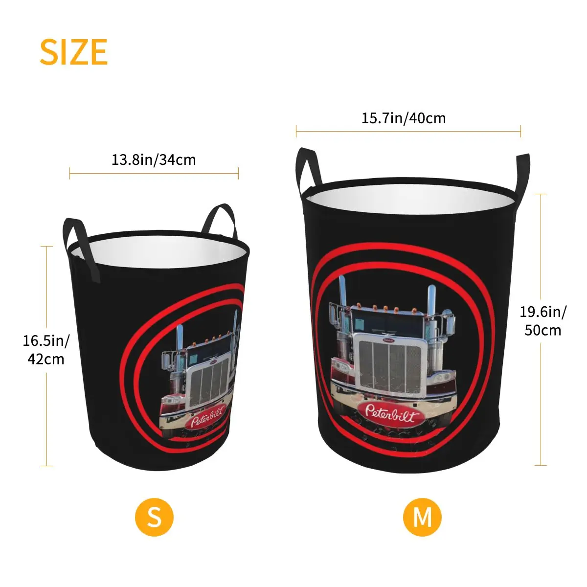 Truck Logo Peterbilt Foldable Laundry Baskets Dirty Clothes Toys Sundries Storage Basket Large Waterproof Box For Home Kids