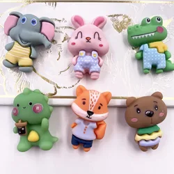 12PCS Resin Lovely Colorful Painted Rabbit Elephant Fox Bear Dinosaur Flatback Stone Figurine DIY Embellishments Scrapbook