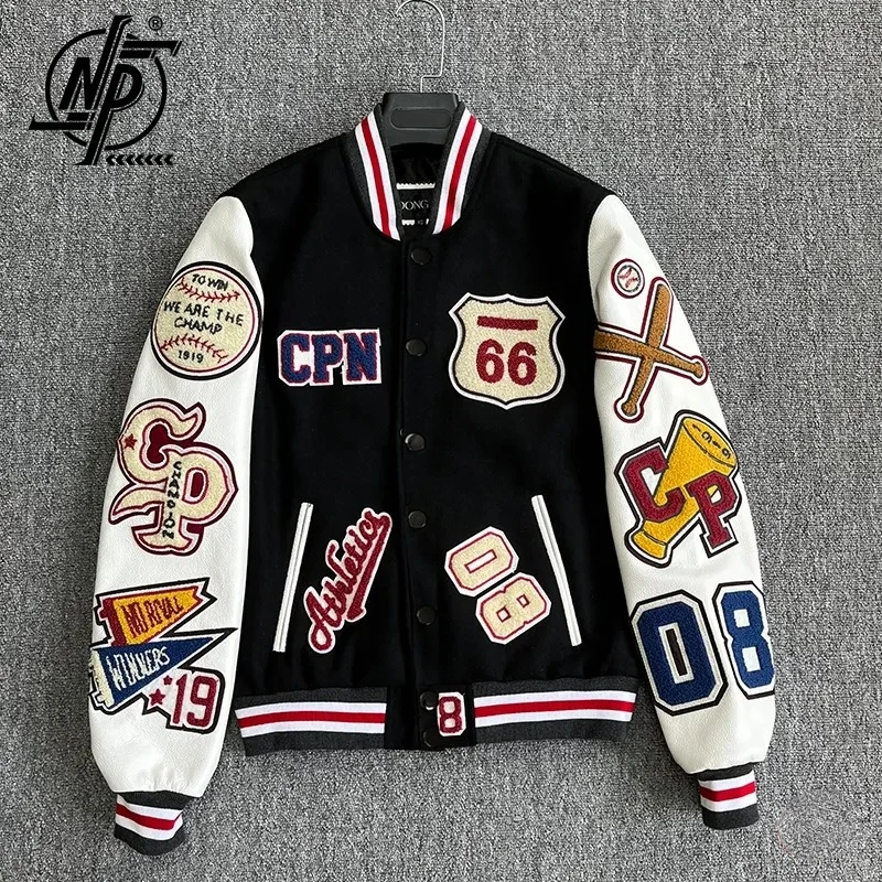 

Genuine Cowhide Leather Jacket Men Wool Patchwork Luxury Designer Letter Embroidery Short Biker Baseball Jackets Heavy Industry