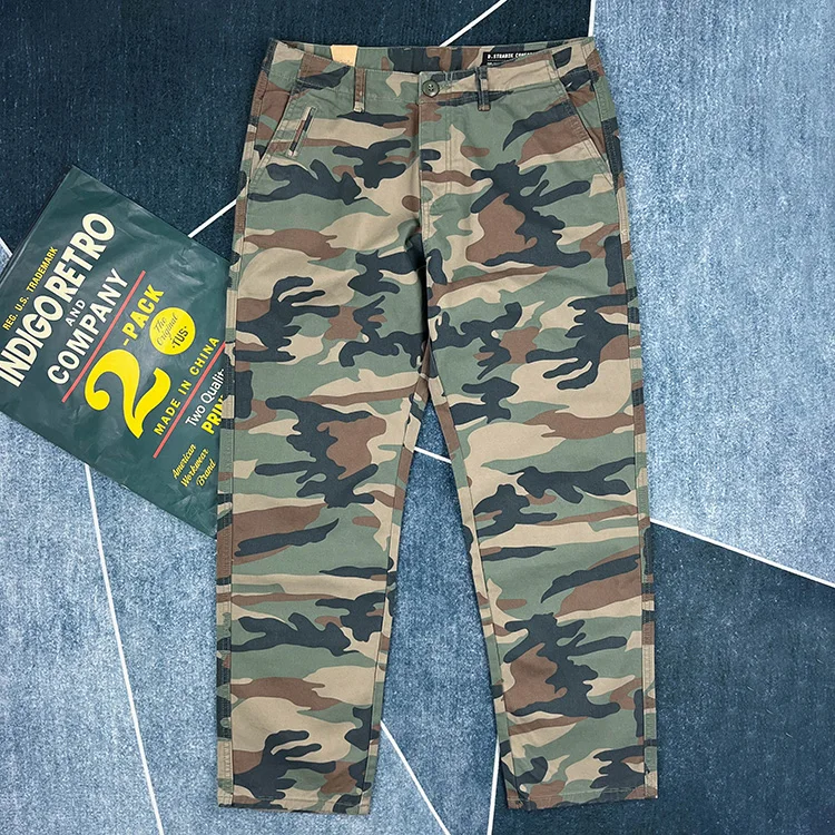 100% cotton Camouflage Pants for Men Spring American Vintage Workwear Trousers Casual Straight Amekaji Youth Male Streetwear