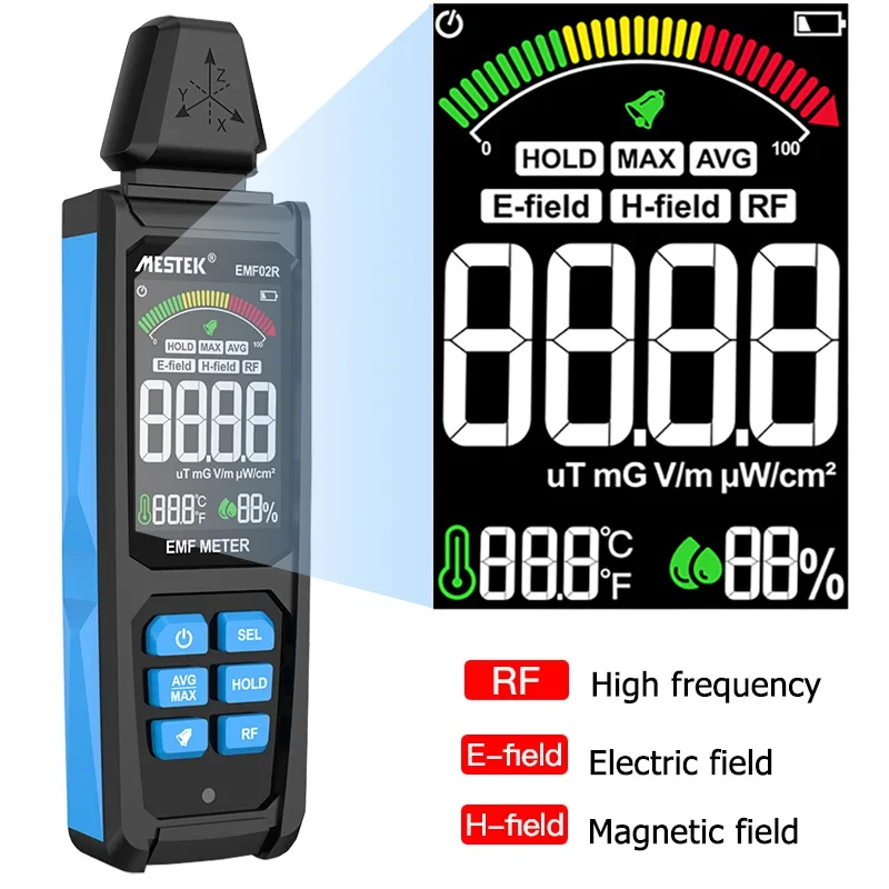 EMF02R Color Screen EMF Meter 30Mhz~8GHz High Frequency Electromagnetic Radiation Detection Meter Electric/Magnetic Field Tester