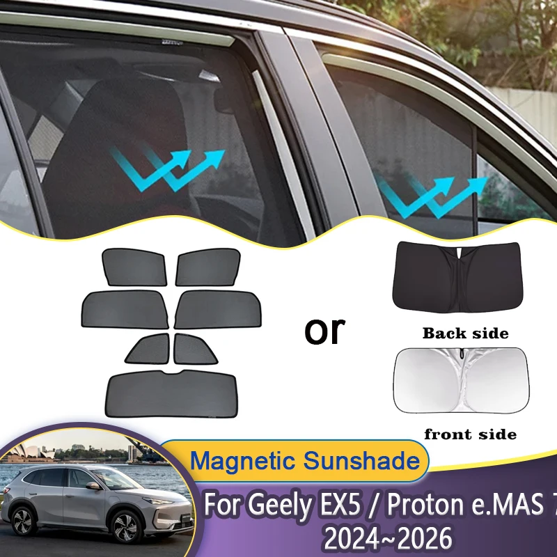 

Автомобильный сетчатый солнцезащитный козырек для Geely EX5 Galaxy E5 Proton e.MAS 7 2024 2025 2026, магнитный солнцезащитный козырек на окно, козырек, шторы, автомобильные аксессуары