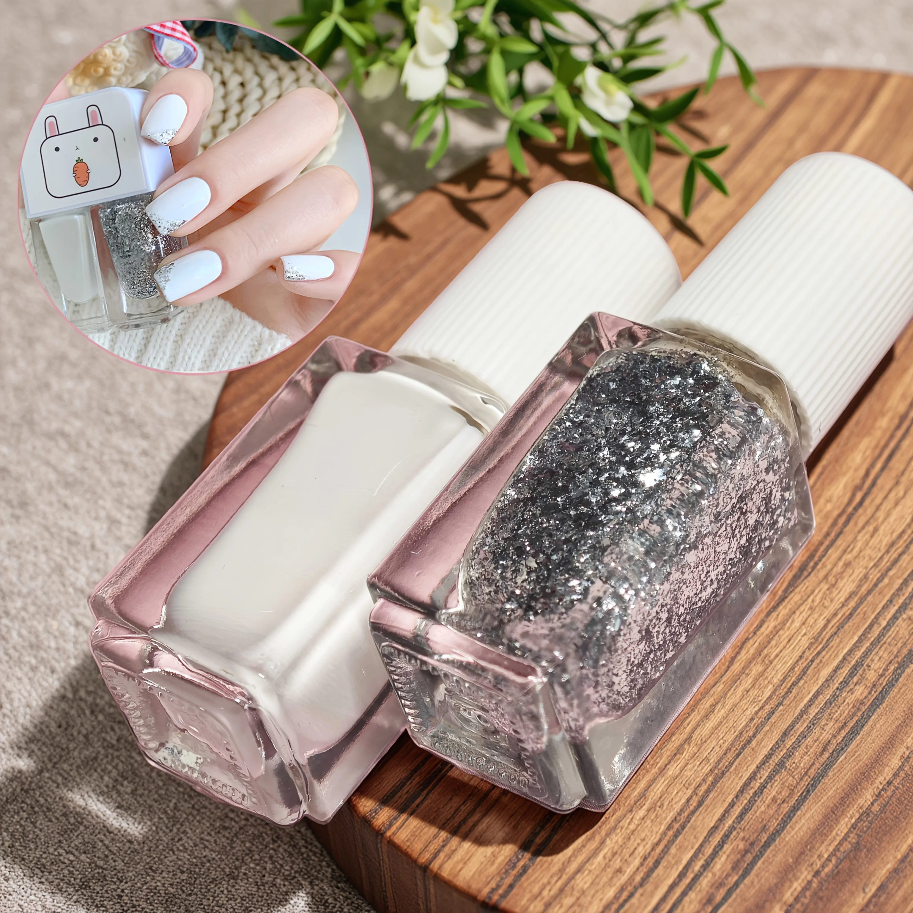 D02 White Lover 2-Bottle Set طلاء أظافر بدون خبز سريع الجفاف طويل الأمد قابل للنزع طقم طلاء أظافر قائم على الماء