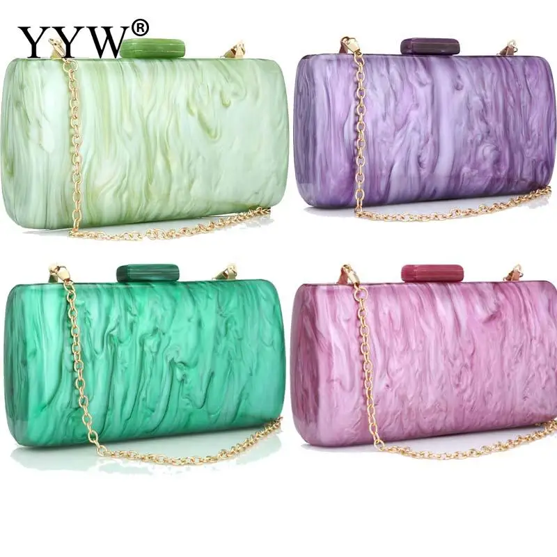 Premium Marbling Women Clutch Evening Handbag Hard Acrylic Smooth Printing Ladies Wedding Purse Party Banquet Purse with Chain