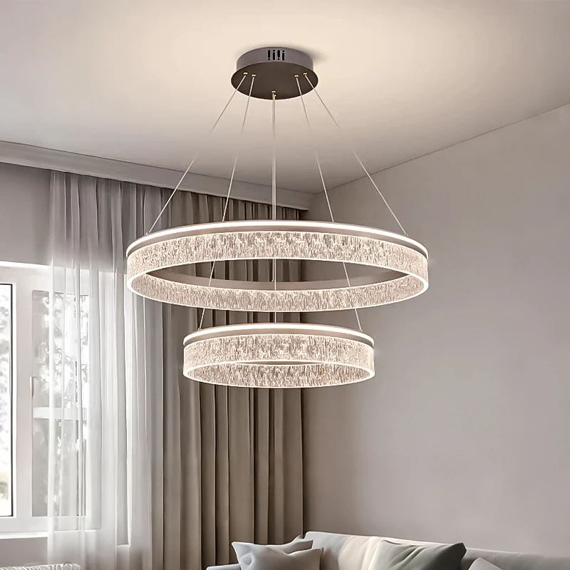 

Dining Room Pendant Lights Living Room Chandeliers Lighting Duplex Loft Hall Acrylic Chandelier High Ceiling Luxury Hanging Lamp